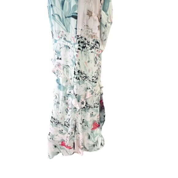 White House Black Market‎ Dress Sz 18 Green Tropical Floral Ruffled Halter Neck - Picture 5 of 16